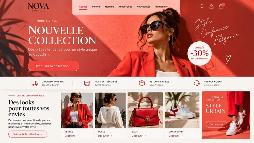 Maquette de boutique en ligne — style moderne et coloré