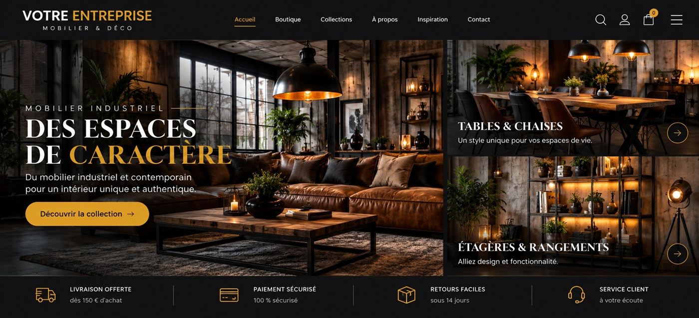Maquette de boutique en ligne — style urbain et industriel